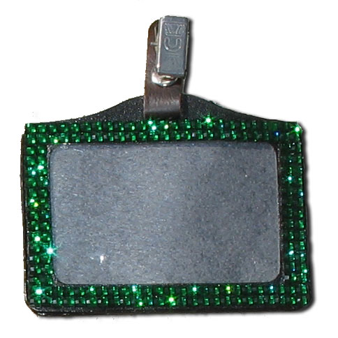 Green - Emerald Rhinestone Badge Holder - Click Image to Close