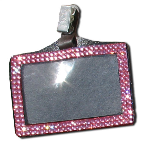 Pink - Rose Rhinestone Badge Holder - Click Image to Close