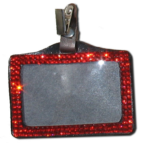 Red - Light Siam Rhinestone Badge Holder - Click Image to Close