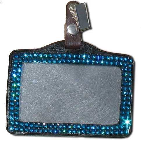 Teal - Blue Zircon Rhinestone Badge Holder - Click Image to Close