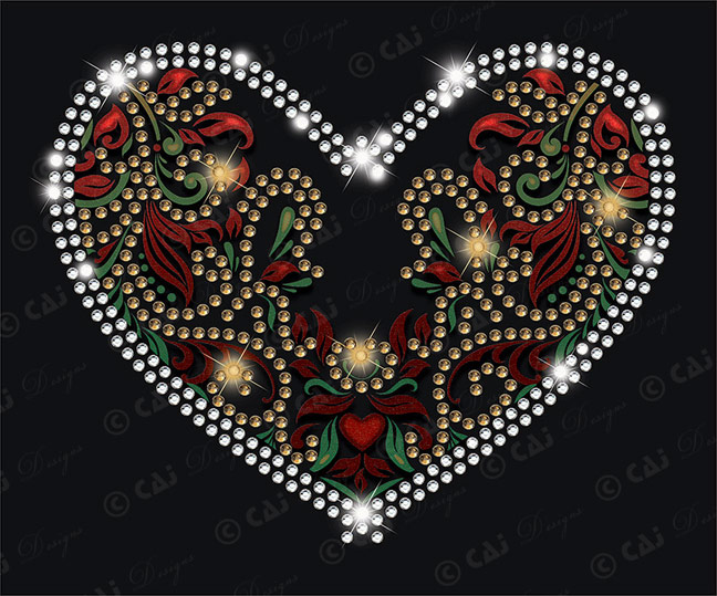 CAJ-H300 Lace Heart Rhinestone Outline