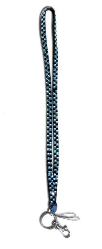 Checkered - Light Blue & Black Rhinestone Lanyard