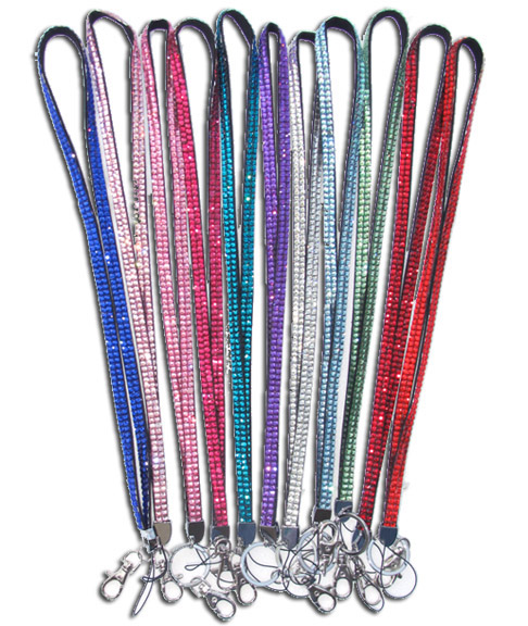 16 Solid Color Rhinestone Lanyards - Sample Pack - Click Image to Close