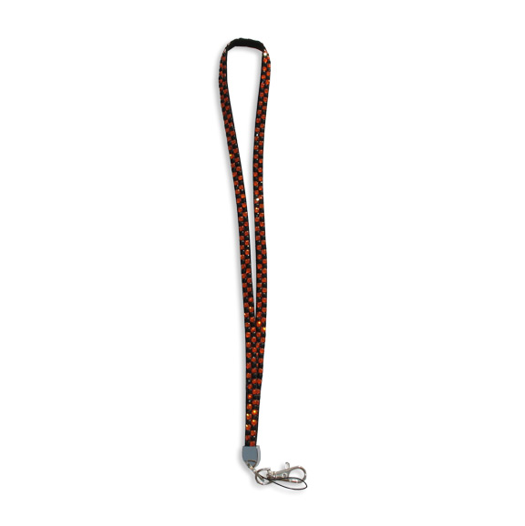 Checkered - Orange & Black Rhinestone Lanyard - Click Image to Close