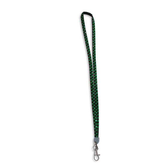 Checkered - Green & Black Rhinestone Lanyard - Click Image to Close