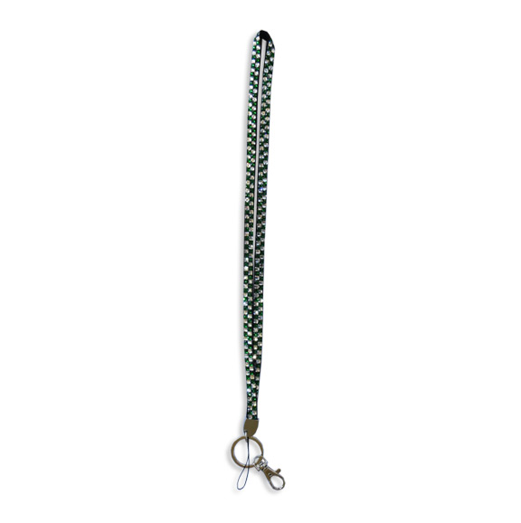 Checkered - Green and Crystal Clear Rhinestone Lanyard - Click Image to Close