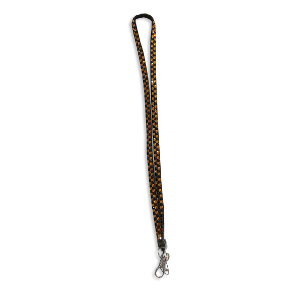 Checkered - Light Orange & Black Rhinestone Lanyard - Click Image to Close