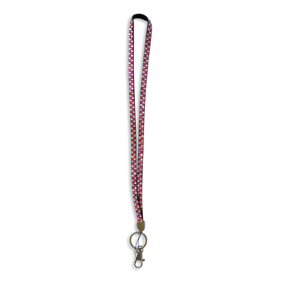 Checkered - Bright Pink & Crystal Clear Rhinestone Lanyard - Click Image to Close