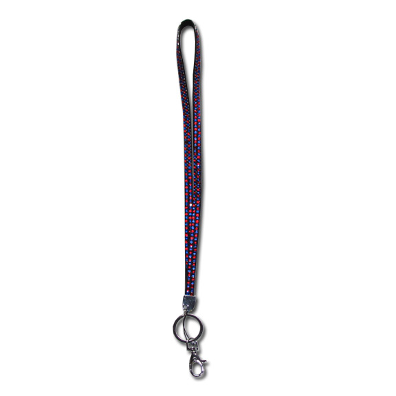 Checkered - Red & Blue Rhinestone Lanyard - Click Image to Close