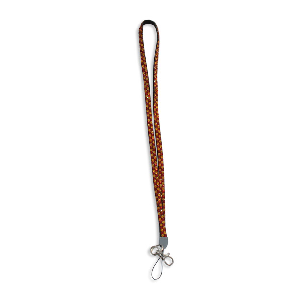 Checkered - Red and Orange Rhinestone Lanyard