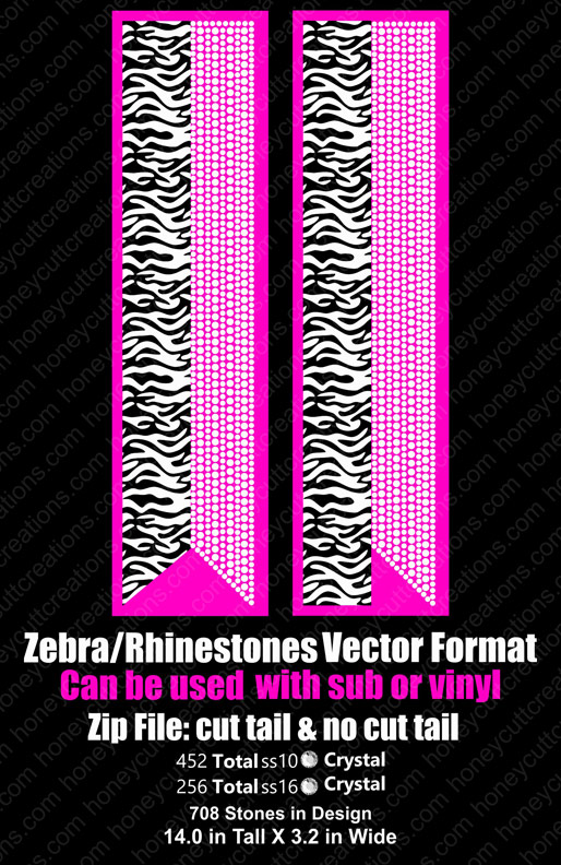 RH-Zebra Print-Rhinestones Vector Bow