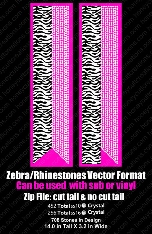 RH-Zebra Print-Rhinestones Vector Bow - Click Image to Close